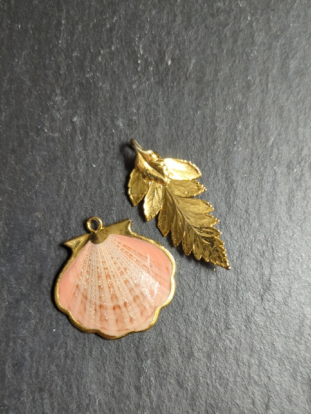 Gold Leaf and Pink Shell Pendant Set - Women Jewelry
